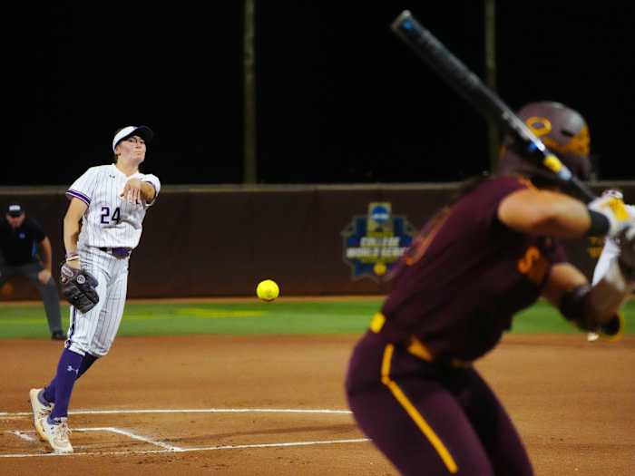 Northwestern pitcher Danielle Williams pitches against Arizona State in the NCAA Super Regionals